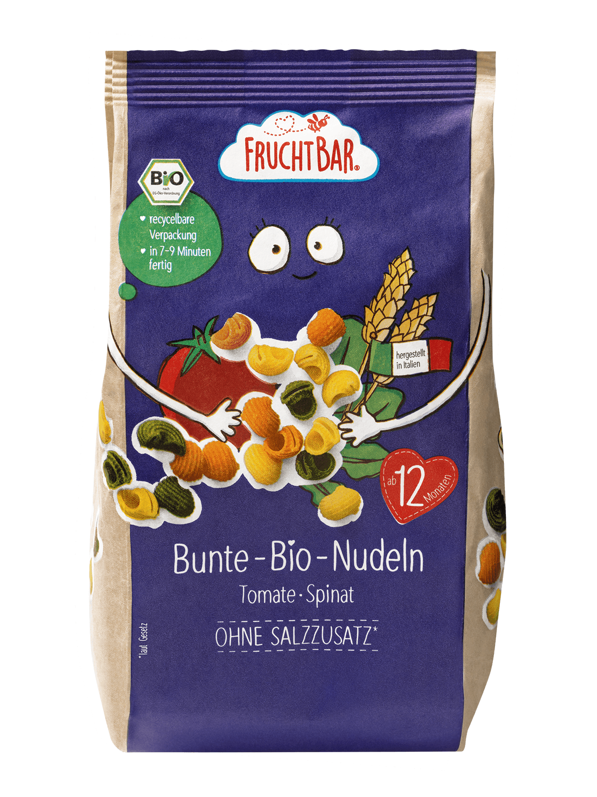 Bunte Bio Nudeln Tomate, Spinat