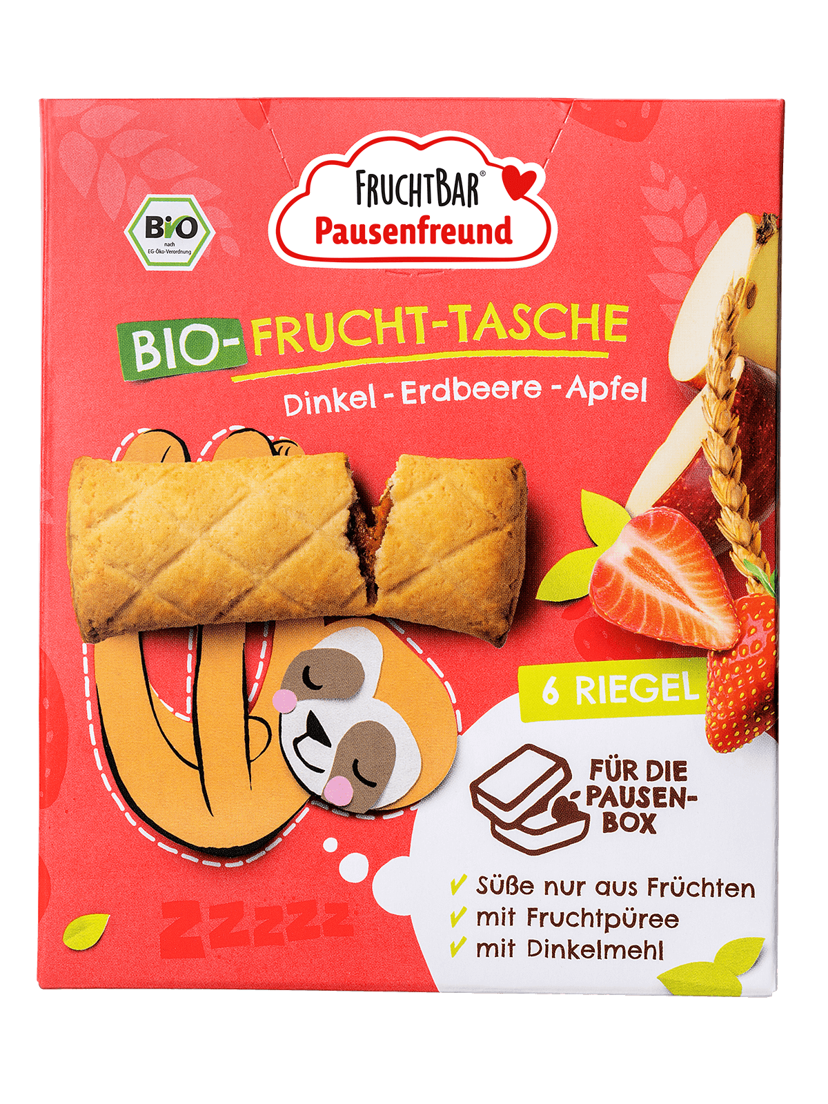 Bio Frucht Tasche Dinkel, Erdbeere, Apfel